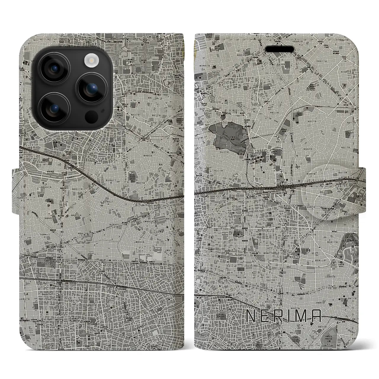 【練馬(東京都)】地図柄iPhoneケース(手帳タイプ)モノトーン・iPhone 16 用