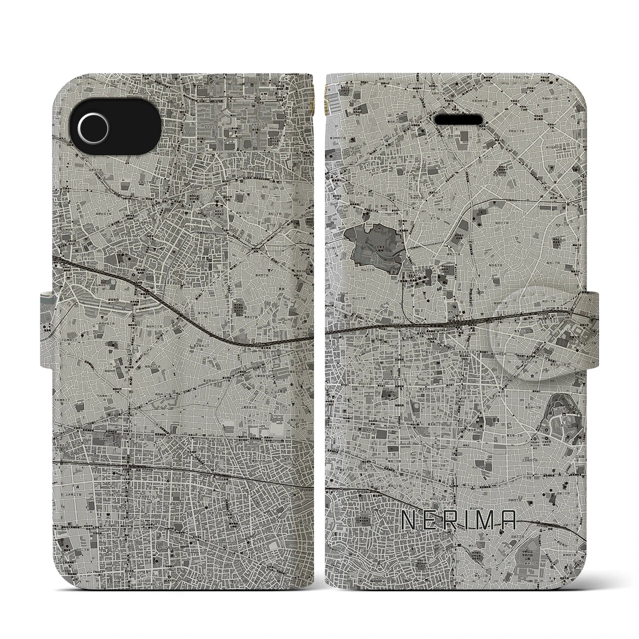 【練馬(東京都)】地図柄iPhoneケース(手帳タイプ)モノトーン・iPhone SE(第3 / 第2世代) / 8 / 7 / 6s / 6 用