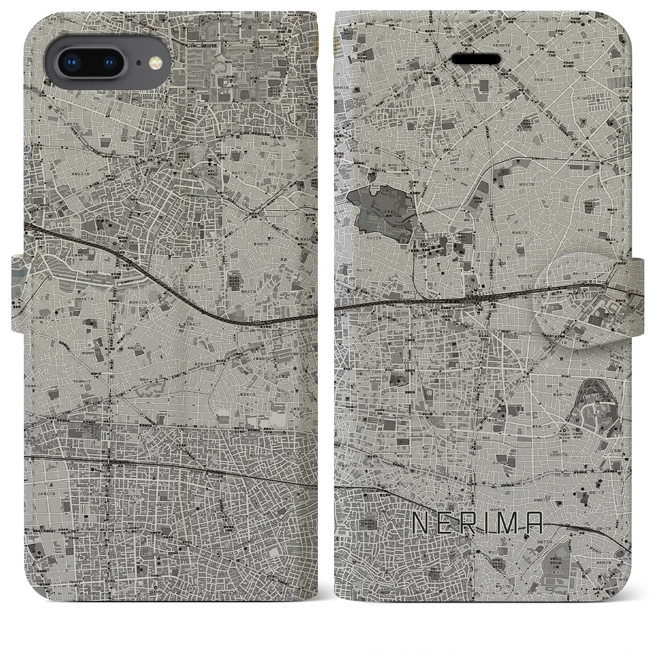 【練馬(東京都)】地図柄iPhoneケース(手帳タイプ)モノトーン・iPhone 8Plus /7Plus / 6sPlus / 6Plus 用