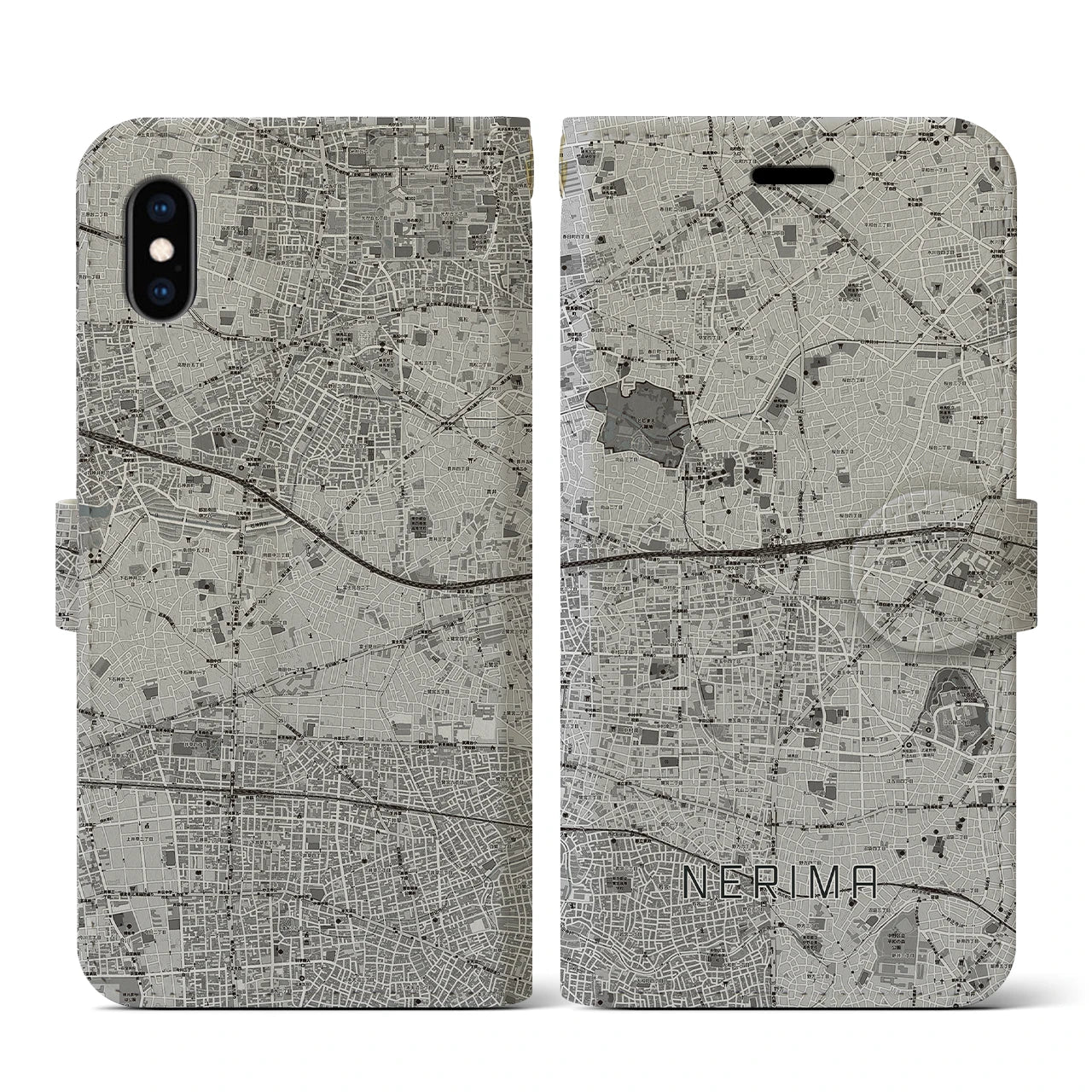 【練馬(東京都)】地図柄iPhoneケース(手帳タイプ)モノトーン・iPhone XS / X 用