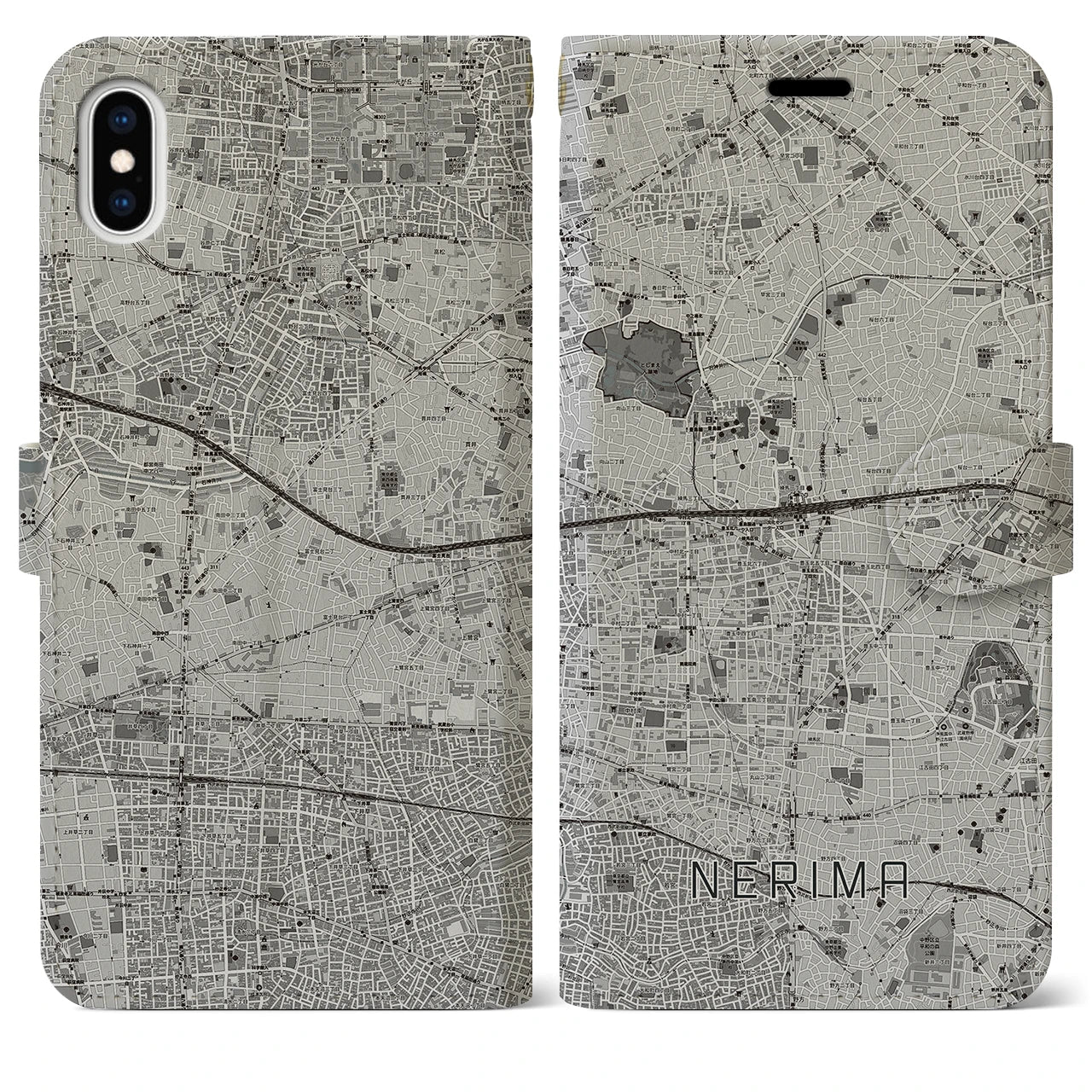 【練馬(東京都)】地図柄iPhoneケース(手帳タイプ)モノトーン・iPhone XS Max 用