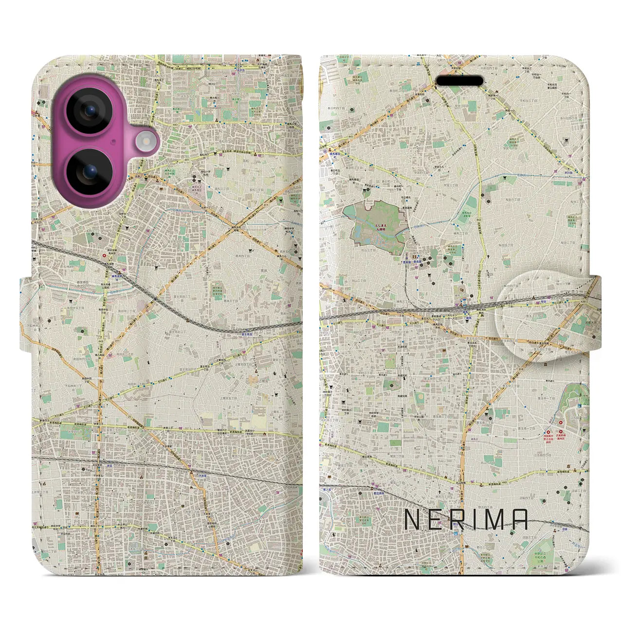 【練馬(東京都)】地図柄iPhoneケース(手帳タイプ)ナチュラル・iPhone 16 Pro 用