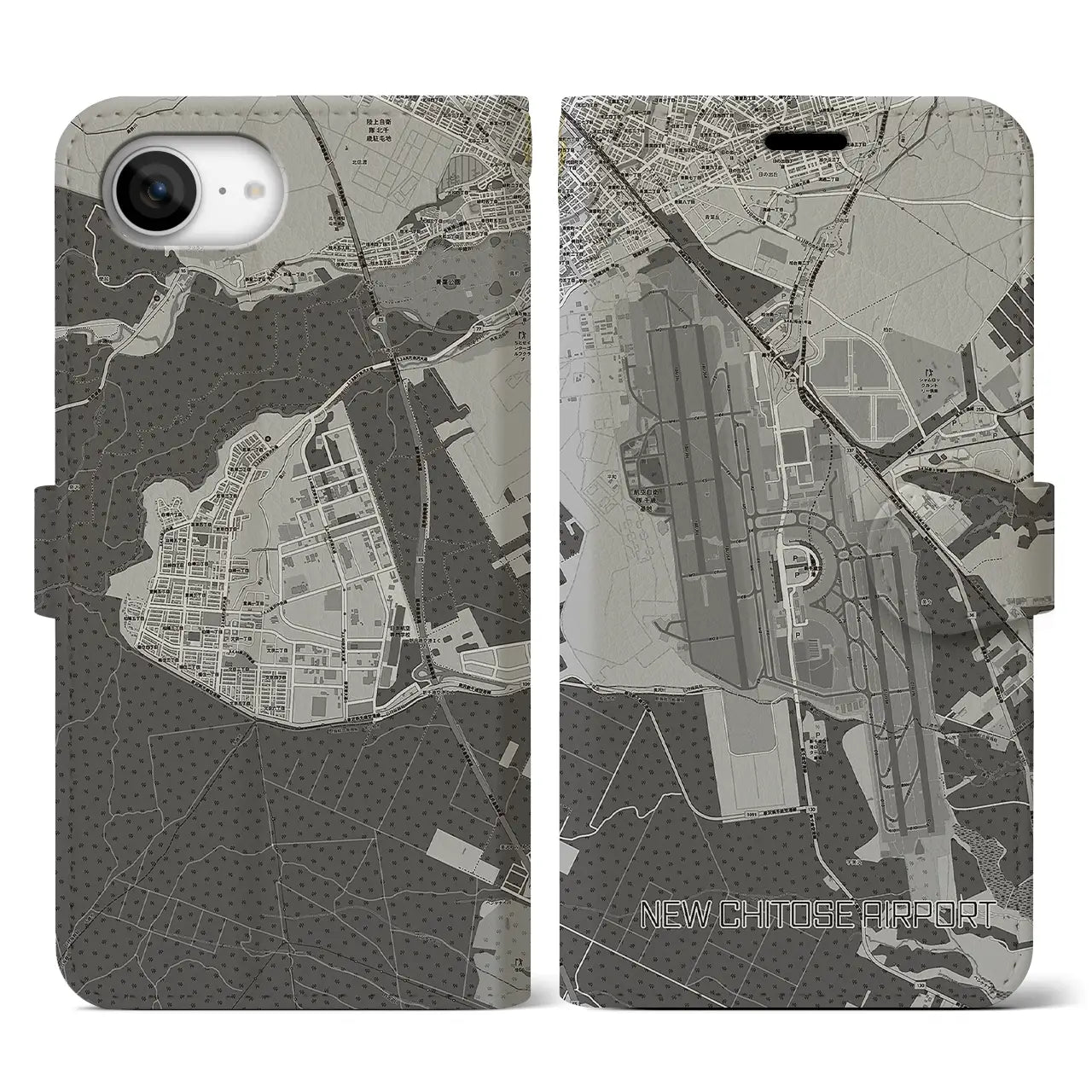 【新千歳空港(北海道)】地図柄iPhoneケース(手帳タイプ)