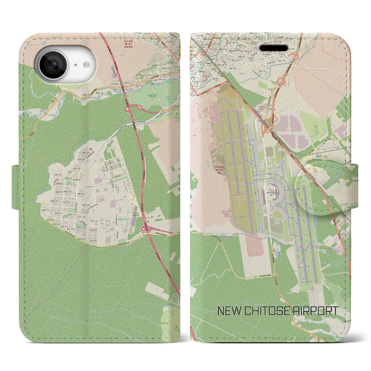 【新千歳空港(北海道)】地図柄iPhoneケース(手帳タイプ)