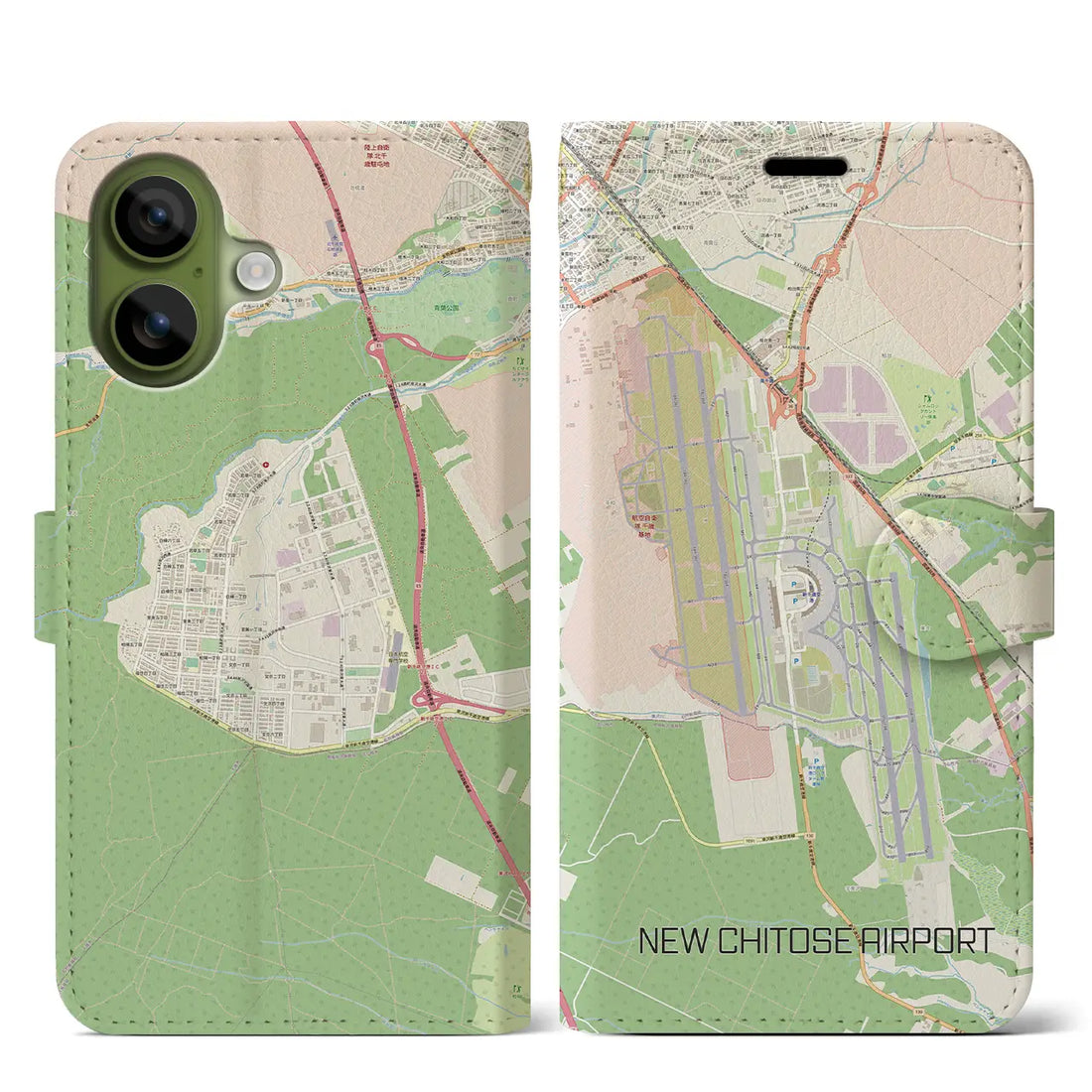 【新千歳空港(北海道)】地図柄iPhoneケース(手帳タイプ)ナチュラル・iPhone 17 Pro Max 用