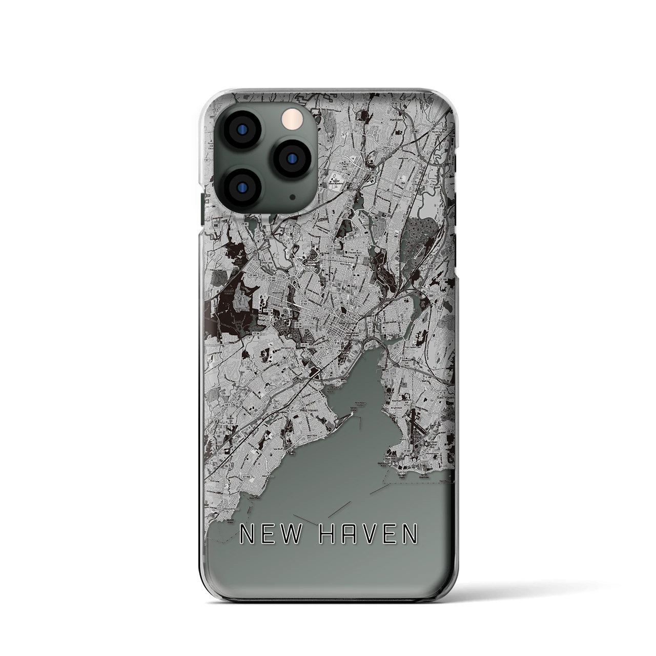 【ニューヘイブン(アメリカ)】地図柄iPhoneケース(クリアタイプ)モノトーン・iPhone 11 Pro 用