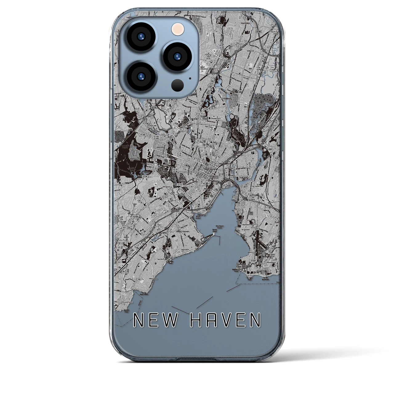 【ニューヘイブン(アメリカ)】地図柄iPhoneケース(クリアタイプ)モノトーン・iPhone 13 Pro Max 用