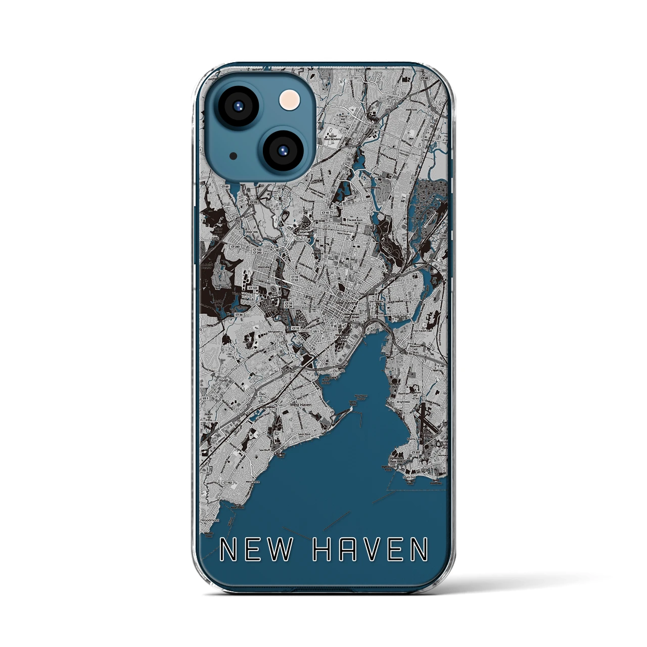 【ニューヘイブン(アメリカ)】地図柄iPhoneケース(クリアタイプ)モノトーン・iPhone 13 用