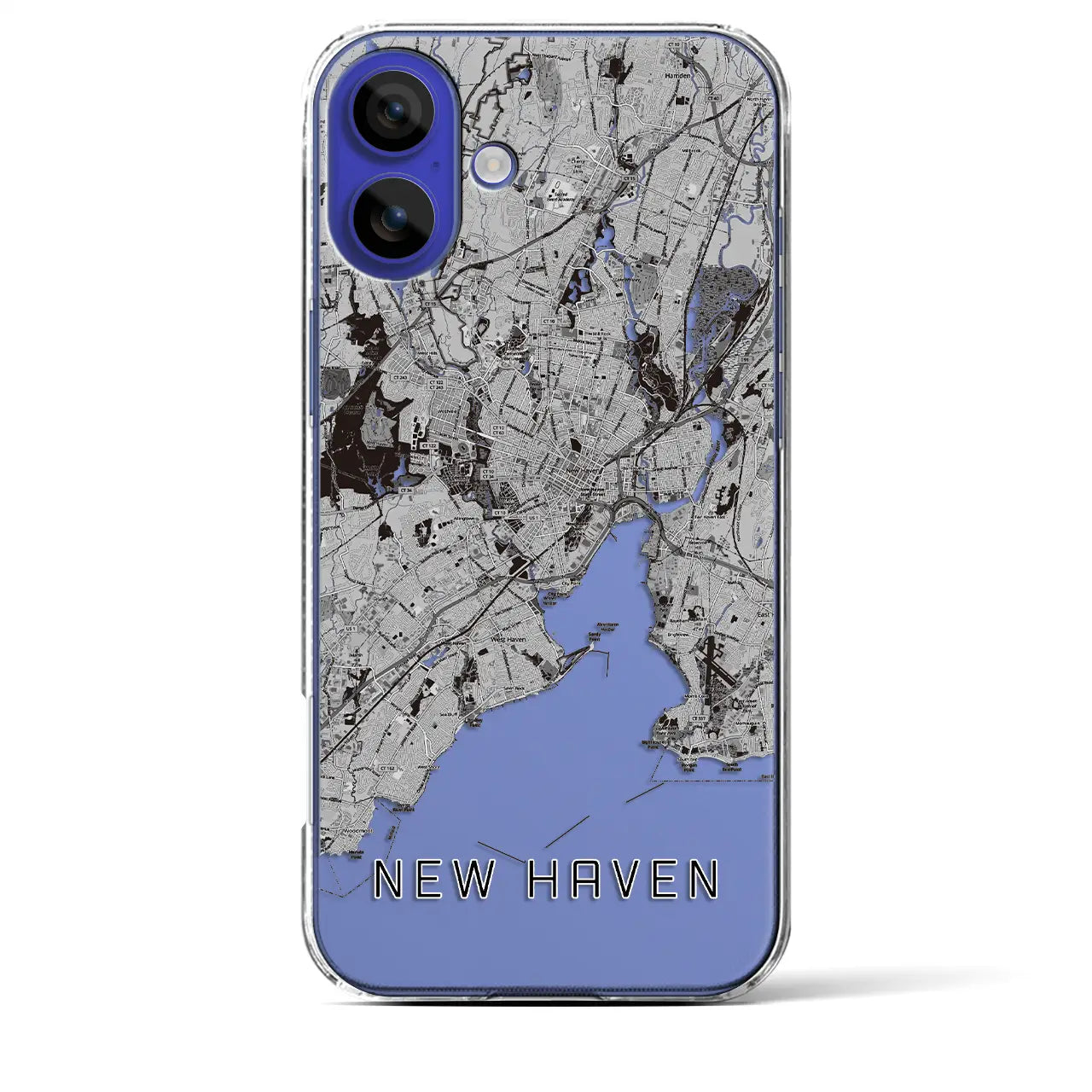 【ニューヘイブン(アメリカ)】地図柄iPhoneケース(クリアタイプ)モノトーン・iPhone 16 Pro Max 用