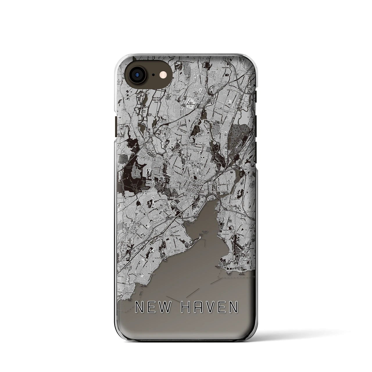 【ニューヘイブン(アメリカ)】地図柄iPhoneケース(クリアタイプ)モノトーン・iPhone SE(第3 / 第2世代) / 8 / 7 / 6s / 6 用