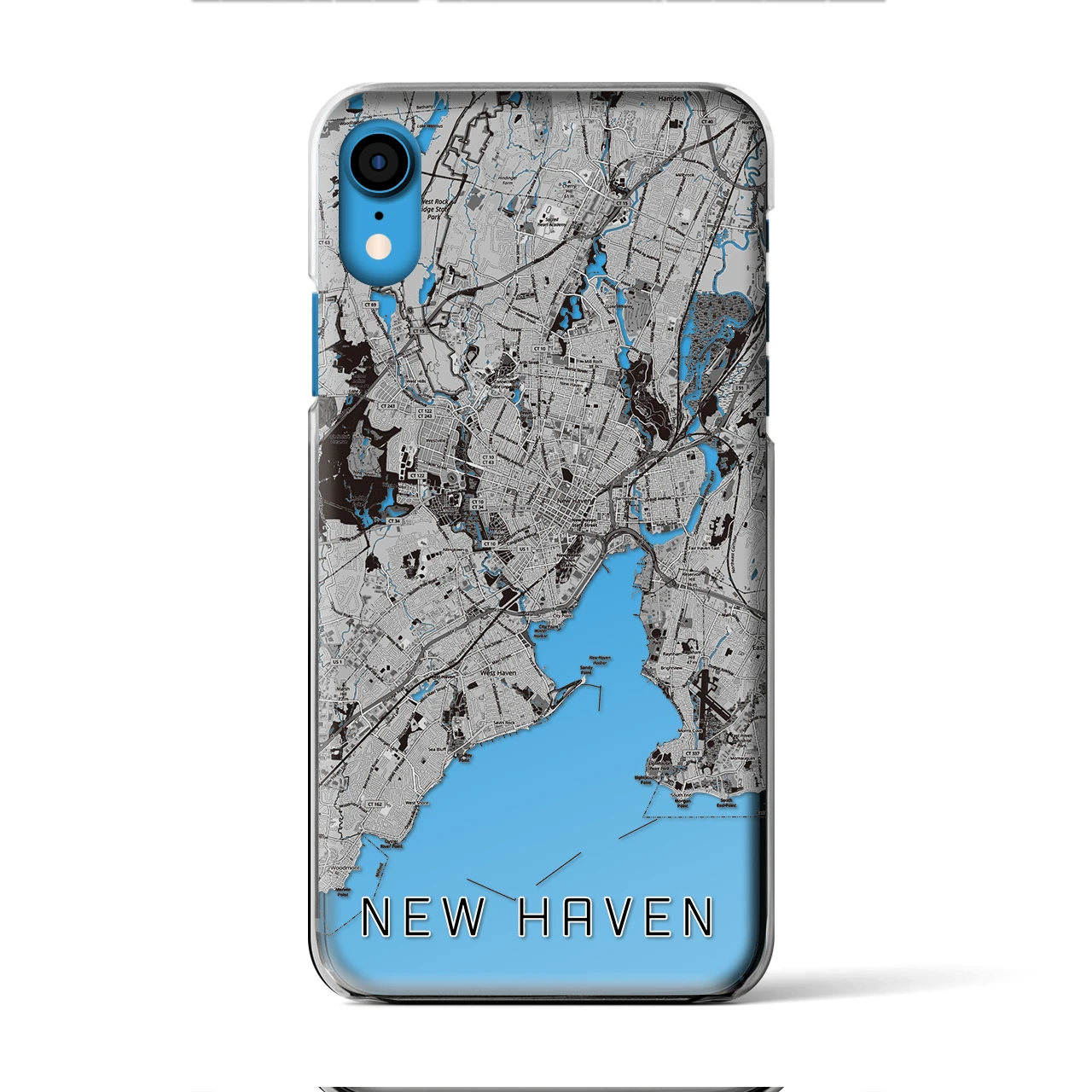 【ニューヘイブン(アメリカ)】地図柄iPhoneケース(クリアタイプ)モノトーン・iPhone XR 用