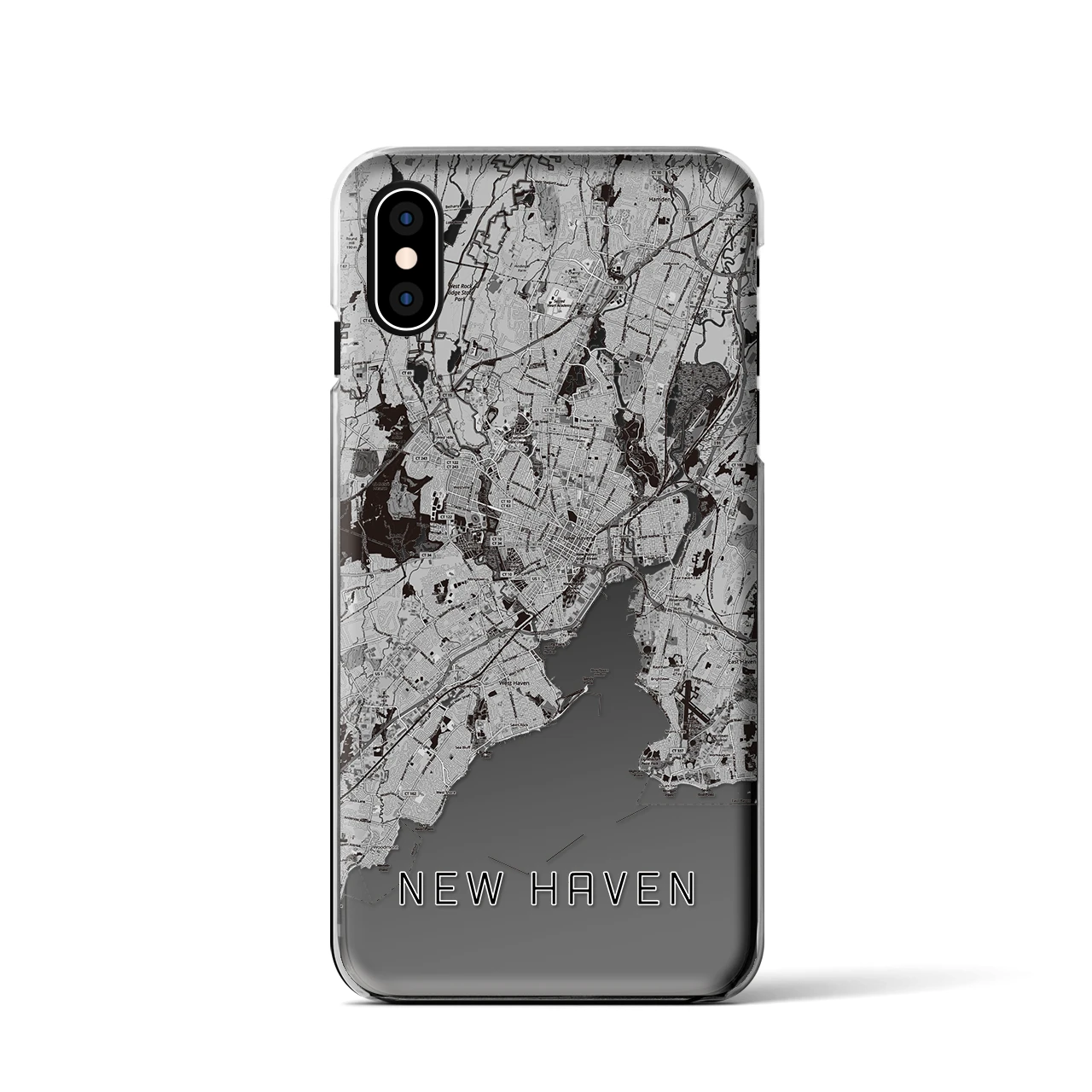 【ニューヘイブン(アメリカ)】地図柄iPhoneケース(クリアタイプ)モノトーン・iPhone XS / X 用