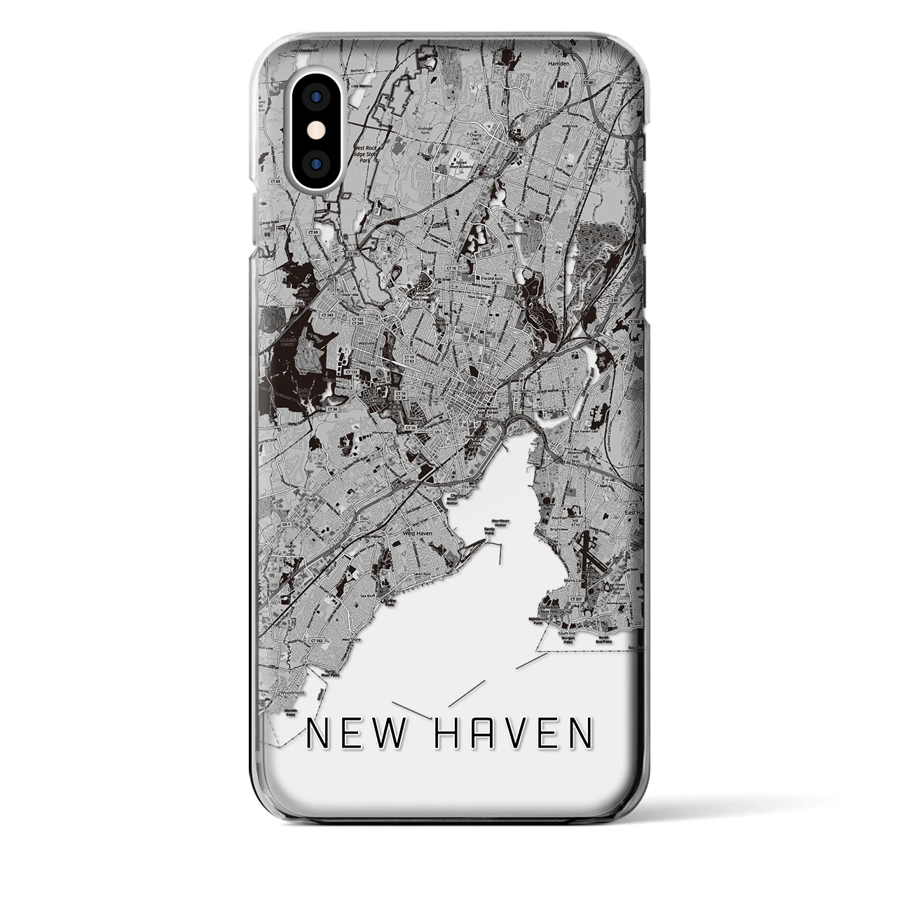 【ニューヘイブン(アメリカ)】地図柄iPhoneケース(クリアタイプ)モノトーン・iPhone XS Max 用