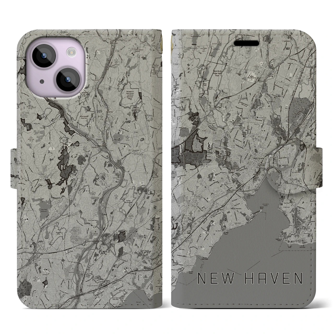 【ニューヘイブン(アメリカ)】地図柄iPhoneケース(手帳タイプ)