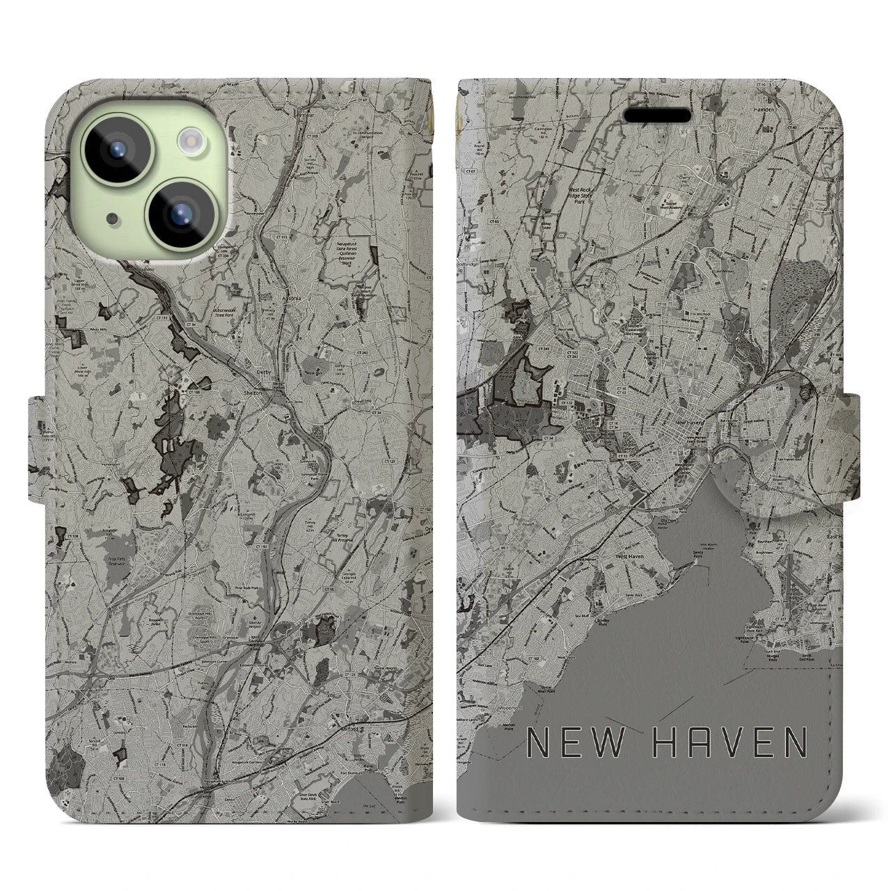 【ニューヘイブン(アメリカ)】地図柄iPhoneケース(手帳タイプ)