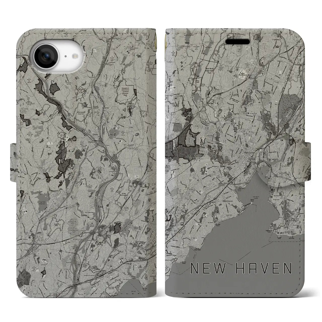 【ニューヘイブン(アメリカ)】地図柄iPhoneケース(手帳タイプ)