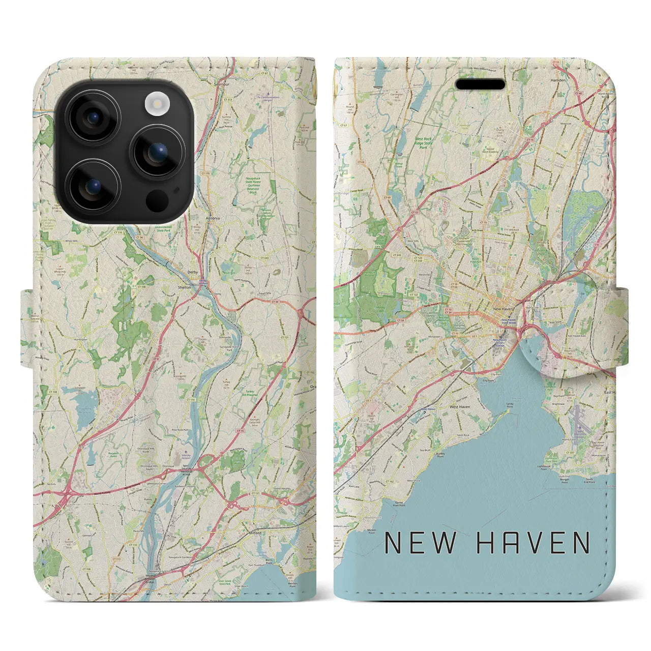 【ニューヘイブン(アメリカ)】地図柄iPhoneケース(手帳タイプ)ナチュラル・iPhone 16 用