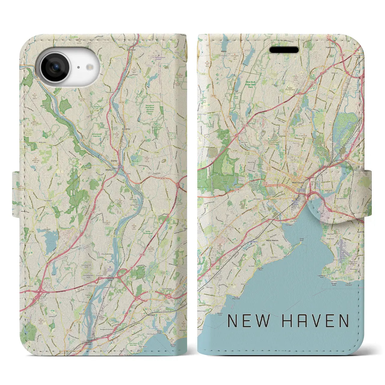 【ニューヘイブン(アメリカ)】地図柄iPhoneケース(手帳タイプ)