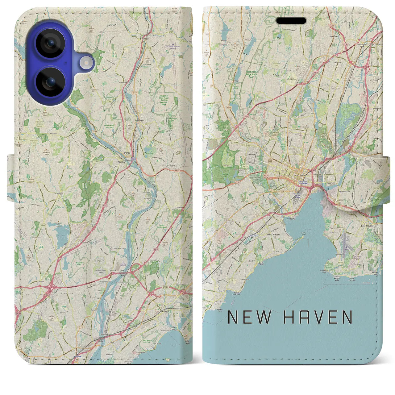 【ニューヘイブン(アメリカ)】地図柄iPhoneケース(手帳タイプ)ナチュラル・iPhone 16 Pro Max 用