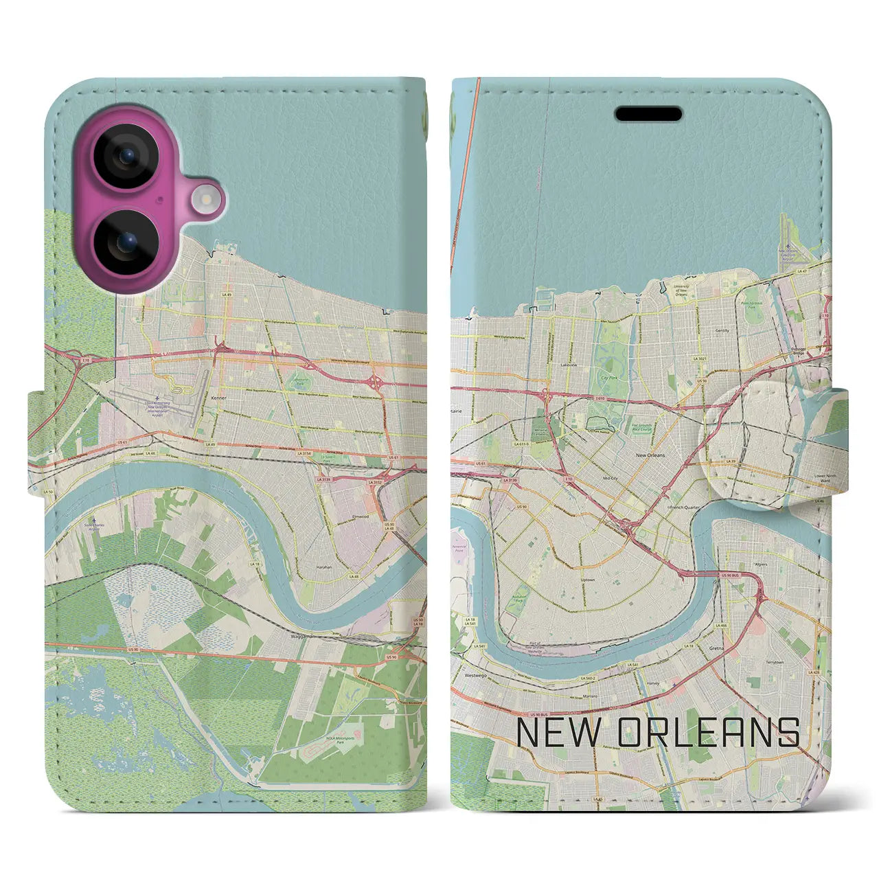 【ニューオーリンズ(アメリカ)】地図柄iPhoneケース(手帳タイプ)ナチュラル・iPhone 16 Pro 用