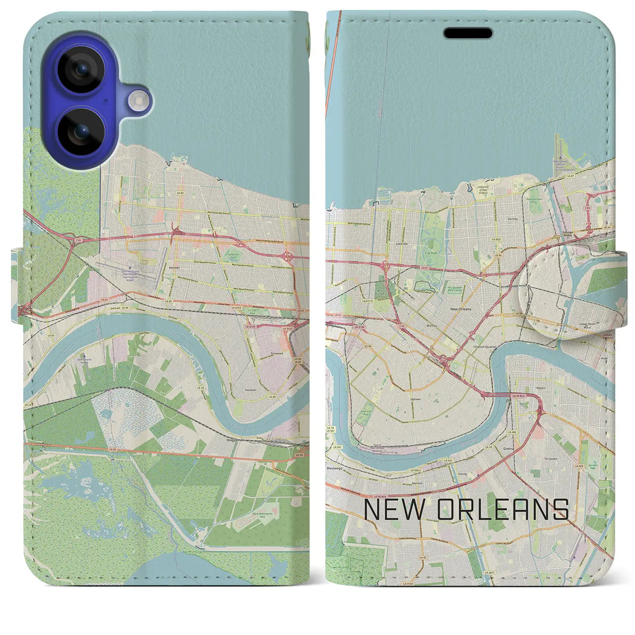 【ニューオーリンズ(アメリカ)】地図柄iPhoneケース(手帳タイプ)ナチュラル・iPhone 16 Pro Max 用