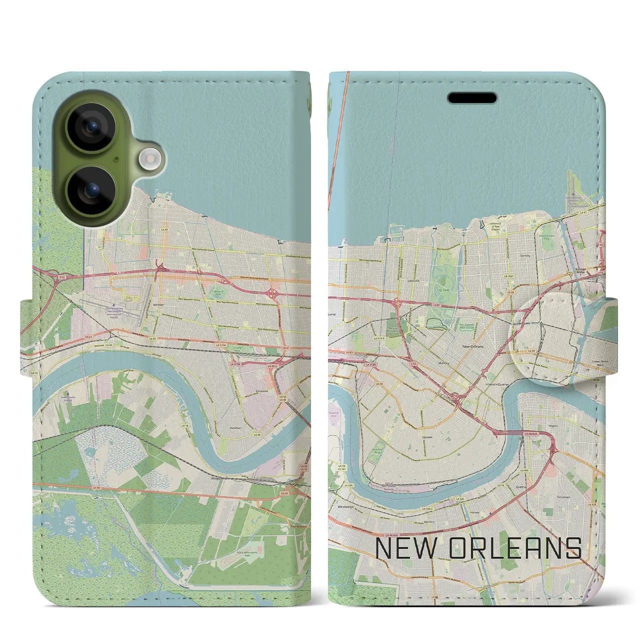 【ニューオーリンズ(アメリカ)】地図柄iPhoneケース(手帳タイプ)モノトーン・iPhone 17 Pro Max 用