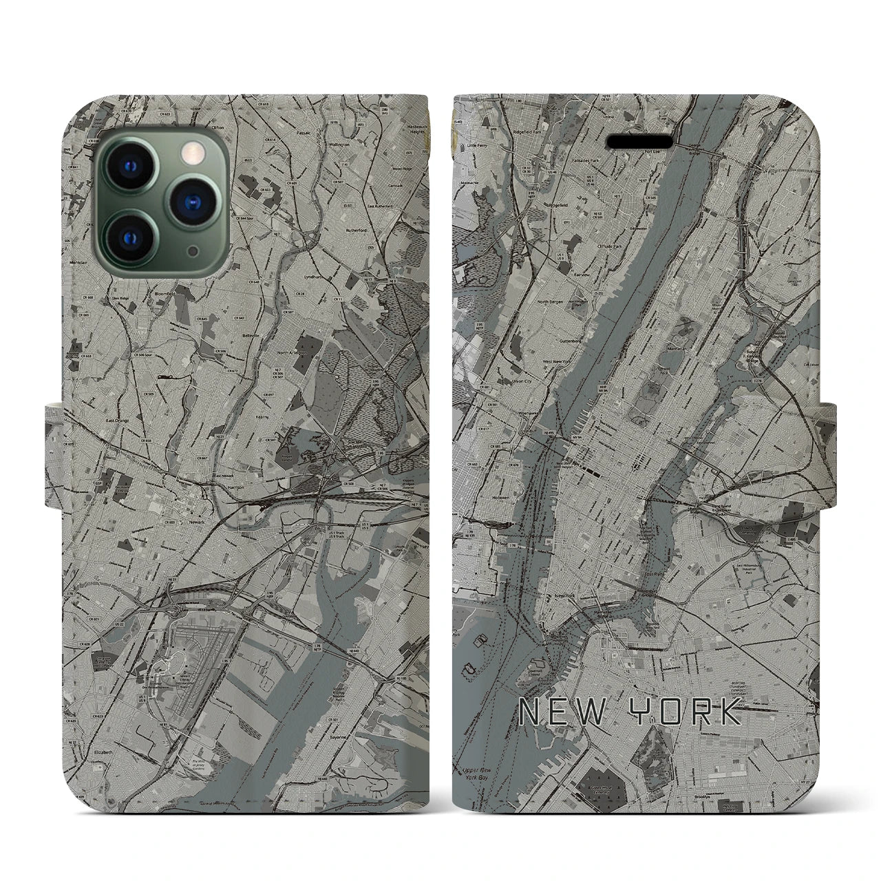【ニューヨーク(アメリカ)】地図柄iPhoneケース(手帳タイプ)モノトーン・iPhone 11 Pro 用