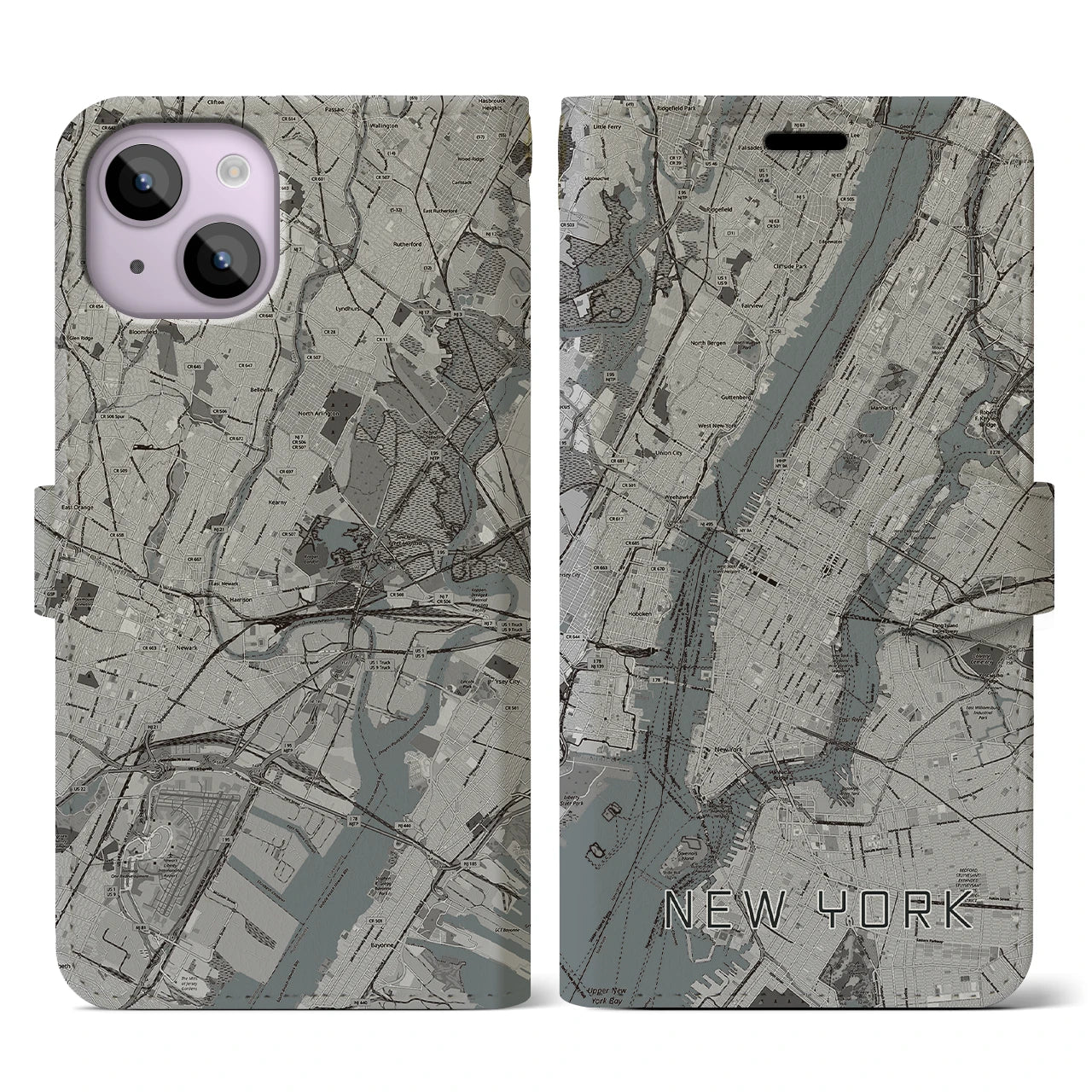 【ニューヨーク(アメリカ)】地図柄iPhoneケース(手帳タイプ)