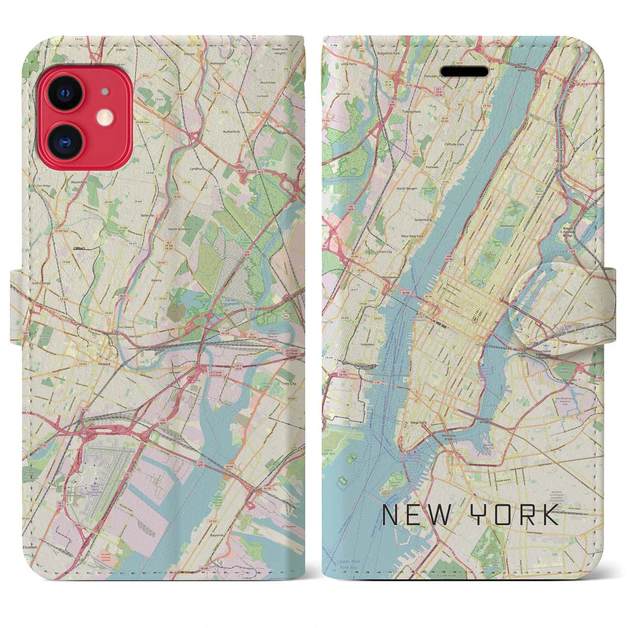 【ニューヨーク(アメリカ)】地図柄iPhoneケース(手帳タイプ)ナチュラル・iPhone 11 用