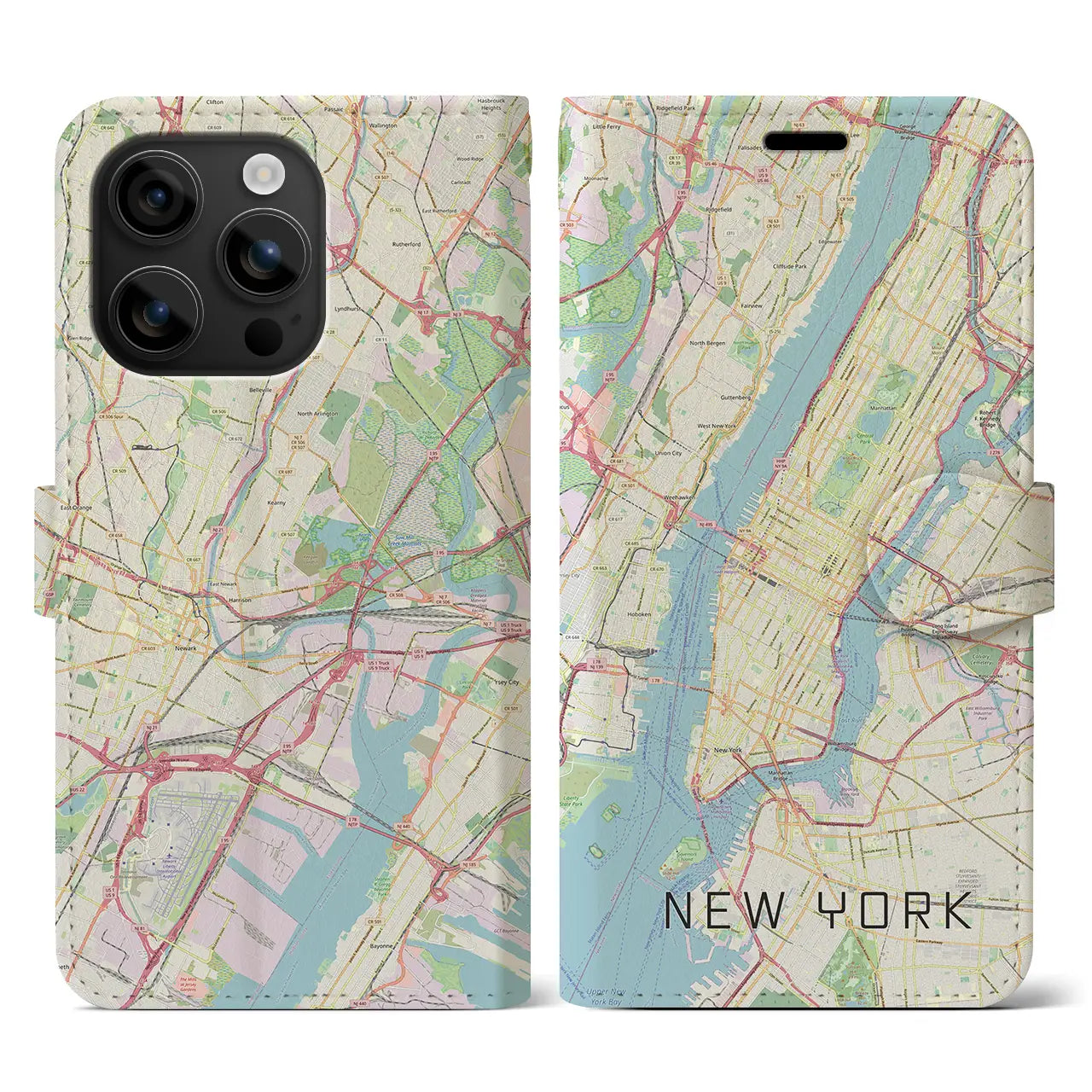 【ニューヨーク(アメリカ)】地図柄iPhoneケース(手帳タイプ)ナチュラル・iPhone 16 用