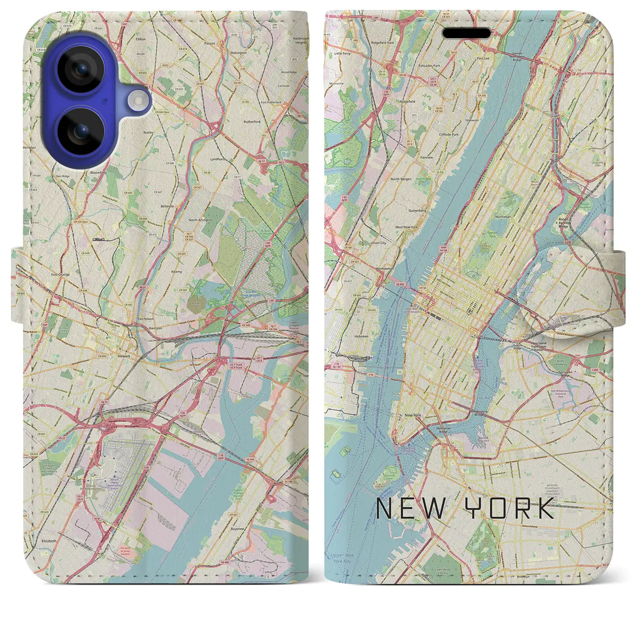 【ニューヨーク(アメリカ)】地図柄iPhoneケース(手帳タイプ)ナチュラル・iPhone 16 Pro Max 用