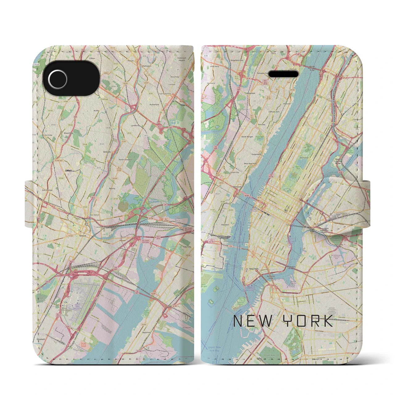 【ニューヨーク(アメリカ)】地図柄iPhoneケース(手帳タイプ)ナチュラル・iPhone SE(第3 / 第2世代) / 8 / 7 / 6s / 6 用