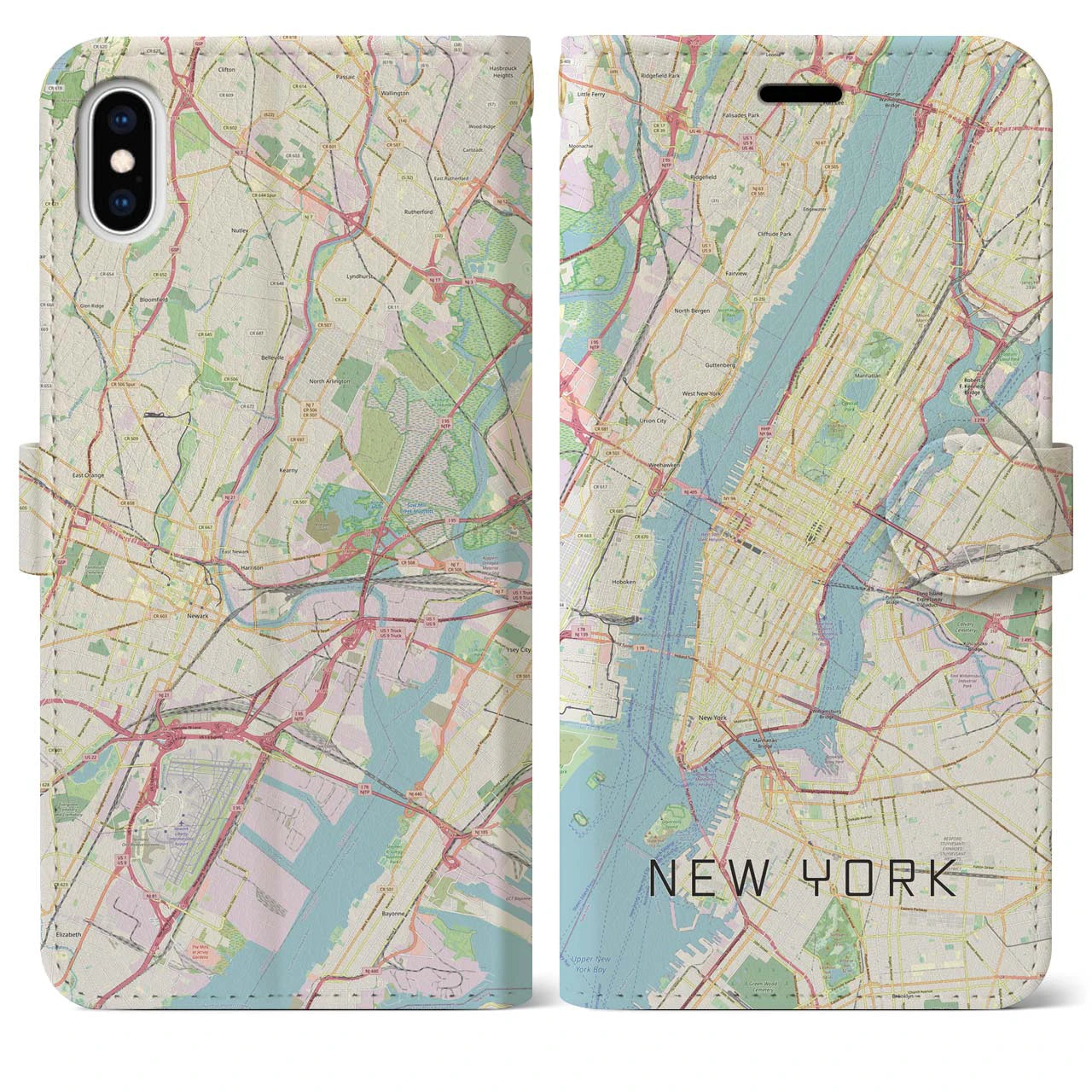 【ニューヨーク(アメリカ)】地図柄iPhoneケース(手帳タイプ)ナチュラル・iPhone XS Max 用