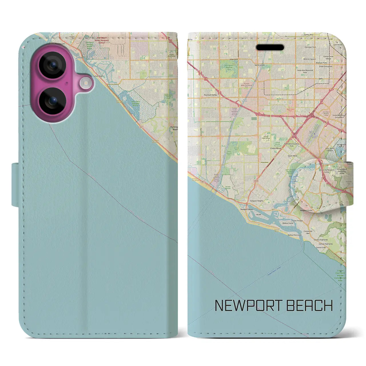 【ニューポートビーチ(アメリカ)】地図柄iPhoneケース(手帳タイプ)ナチュラル・iPhone 16 Pro 用