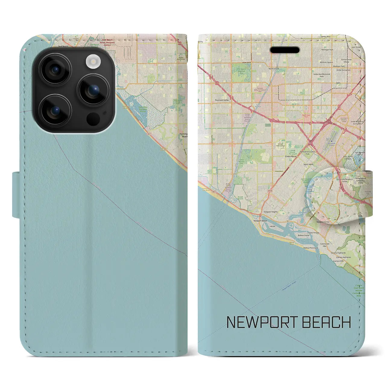 【ニューポートビーチ(アメリカ)】地図柄iPhoneケース(手帳タイプ)ナチュラル・iPhone 16 用