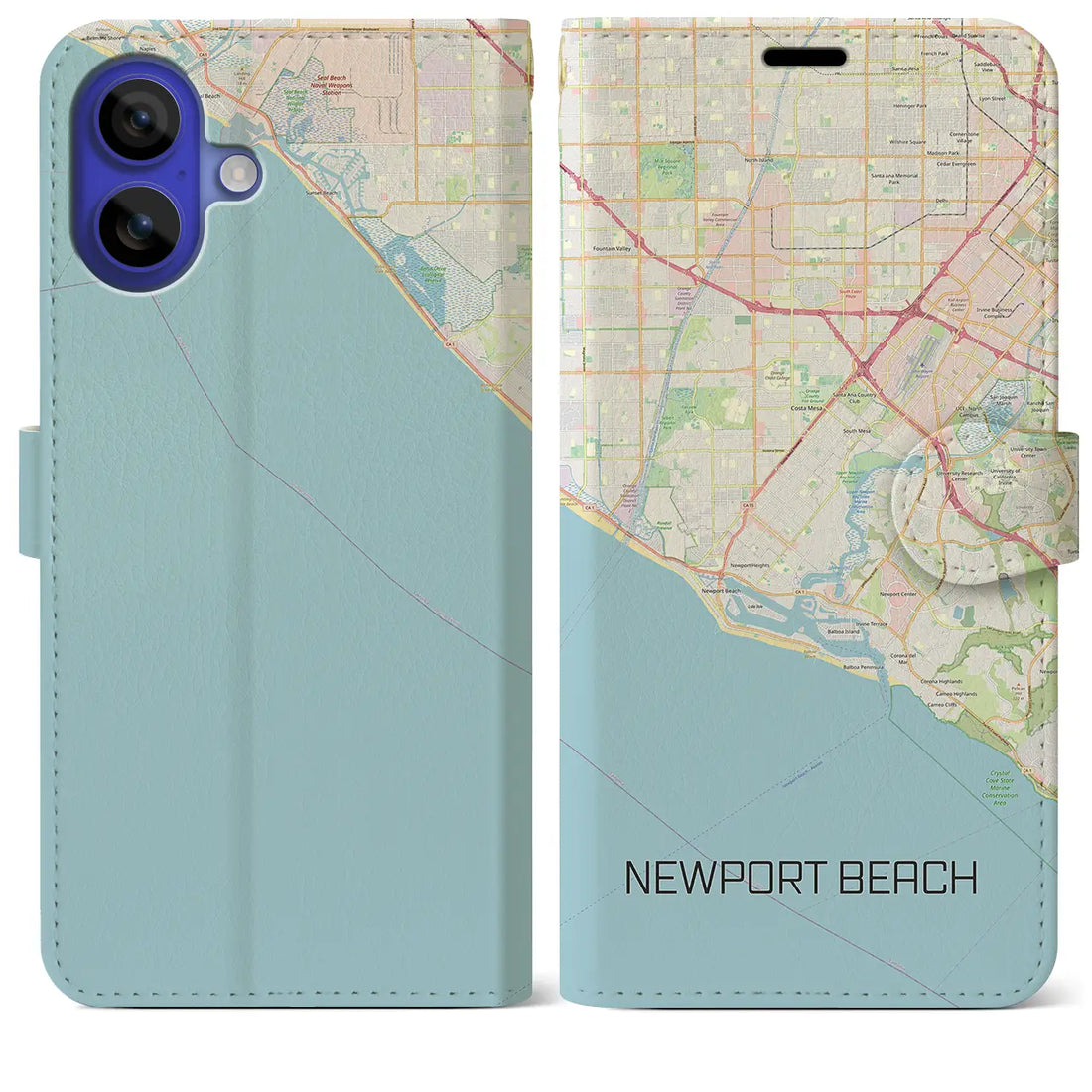 【ニューポートビーチ(アメリカ)】地図柄iPhoneケース(手帳タイプ)ナチュラル・iPhone 16 Pro Max 用