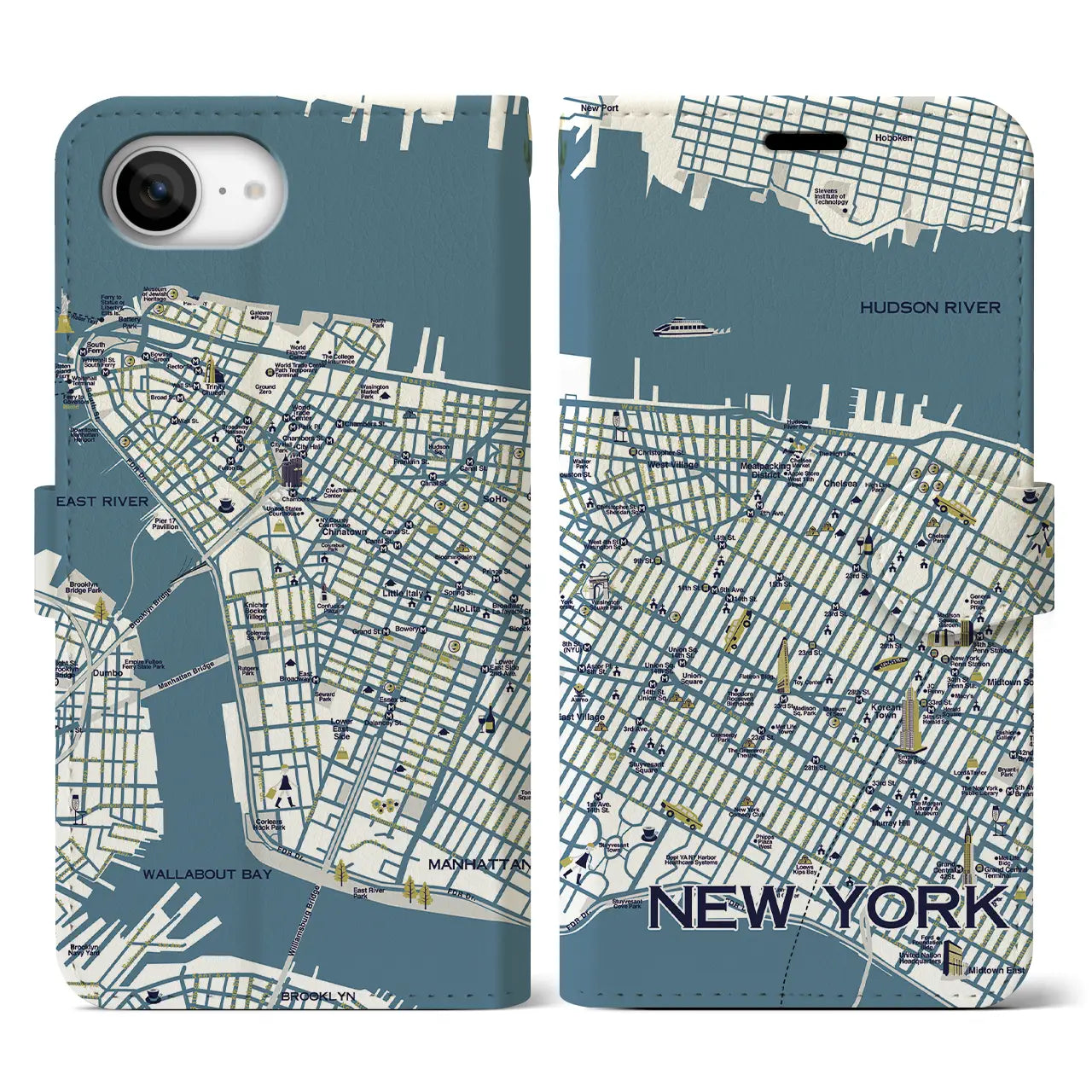 【ニューヨーク】イラストマップiPhoneケース(手帳タイプ)