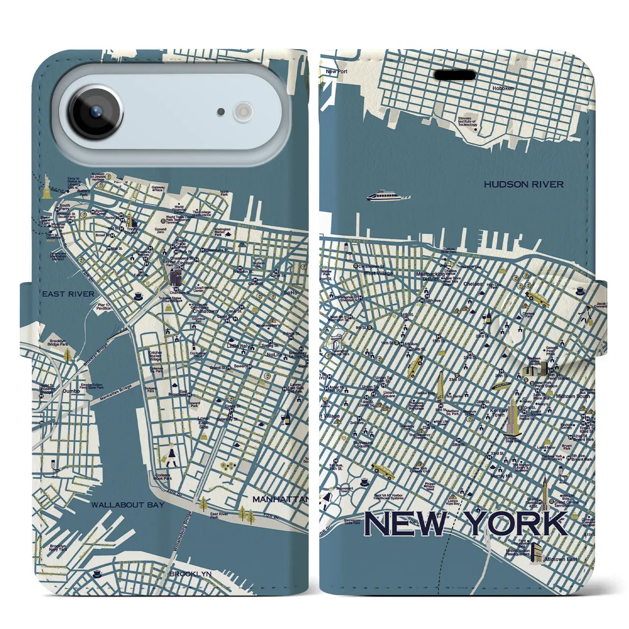 【ニューヨーク】イラストマップiPhoneケース(手帳タイプ)