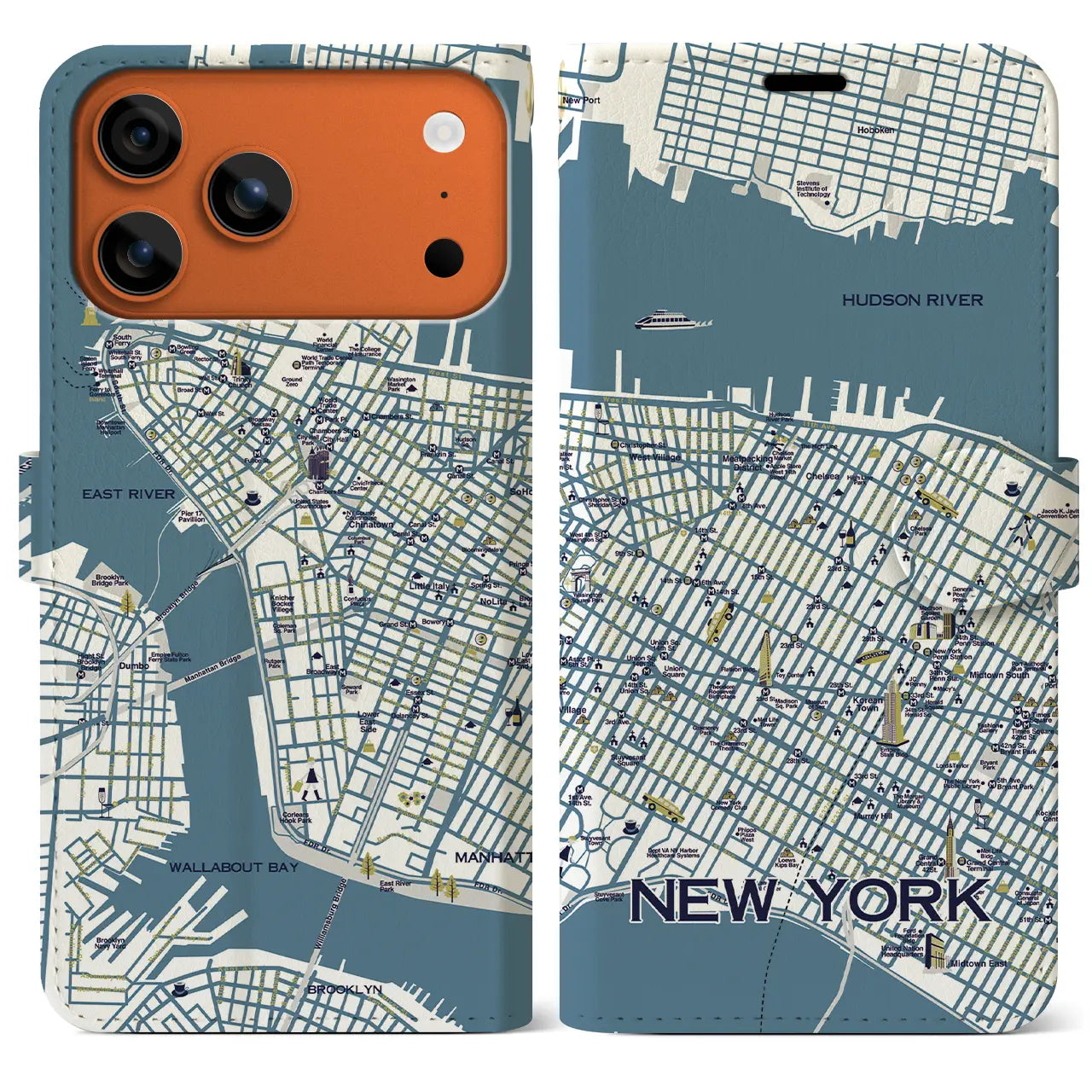 【ニューヨーク】イラストマップiPhoneケース(手帳タイプ)