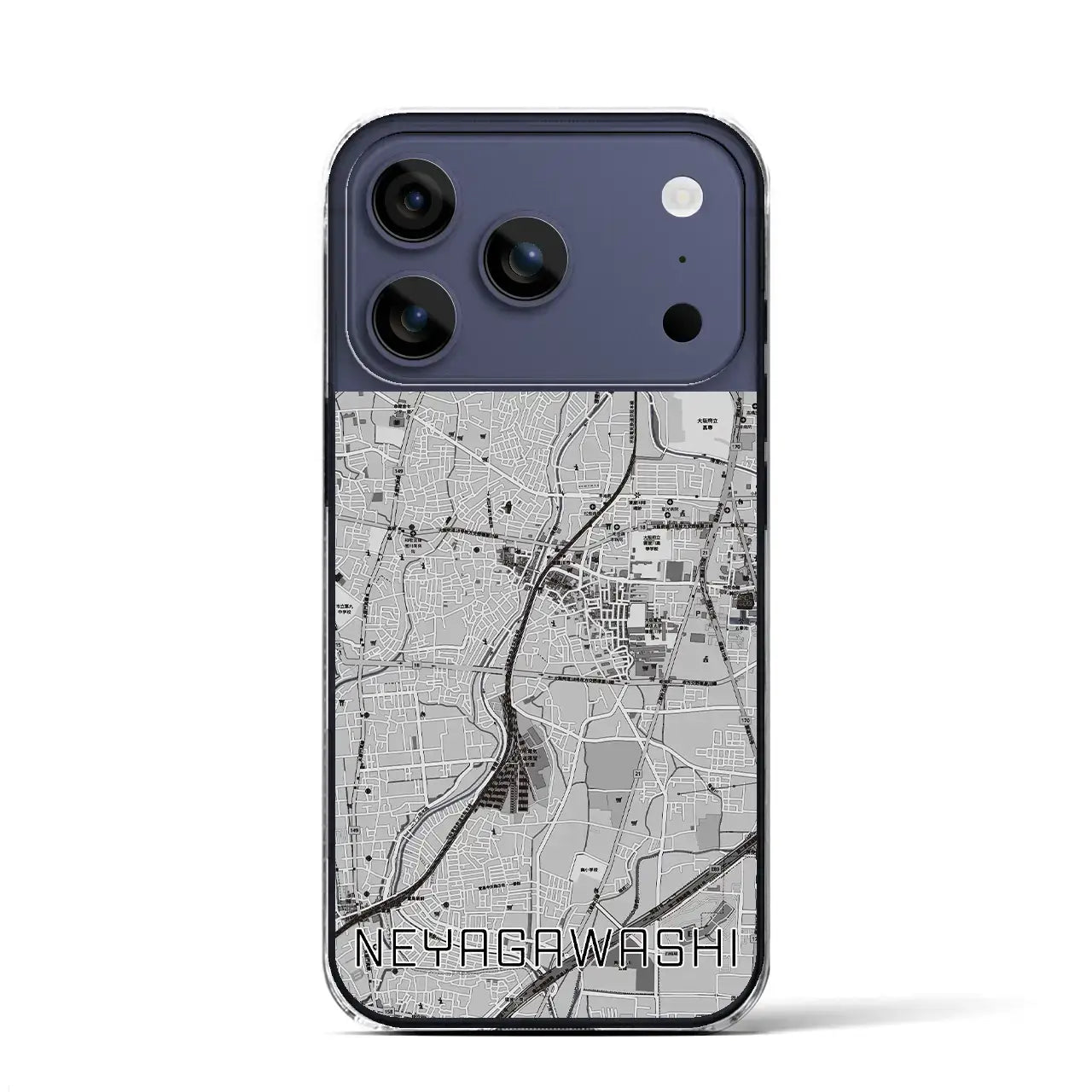 【寝屋川市(大阪府)】地図柄iPhoneケース(クリアタイプ)モノトーン・iPhone 17 Pro Max 用