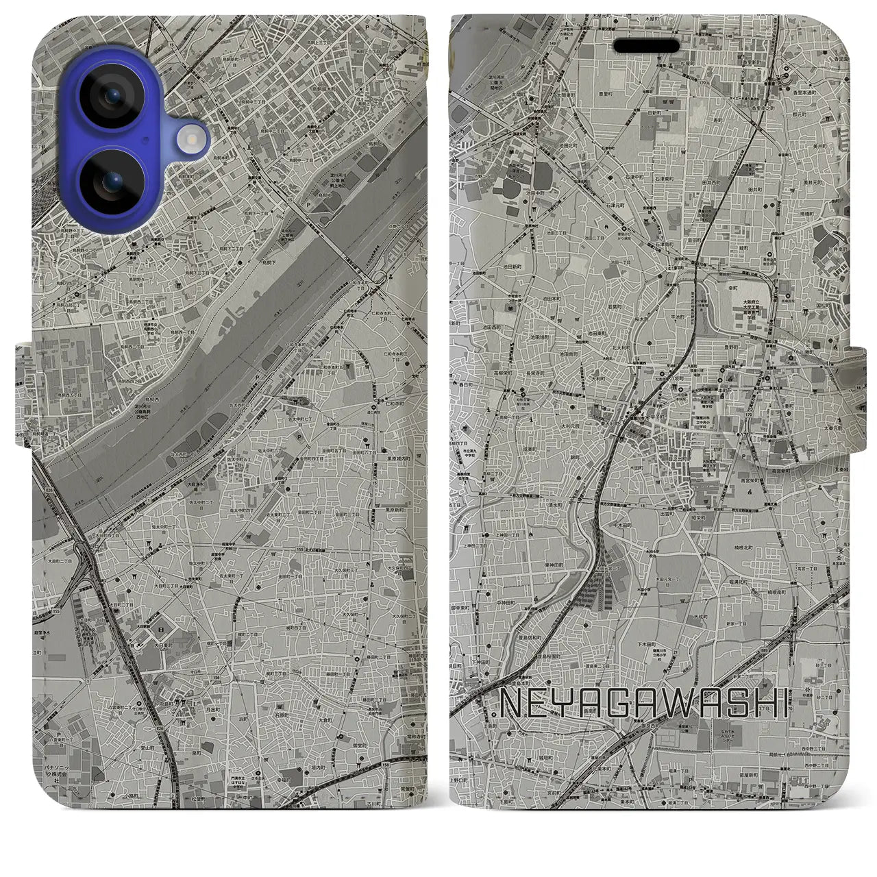 【寝屋川市(大阪府)】地図柄iPhoneケース(手帳タイプ)