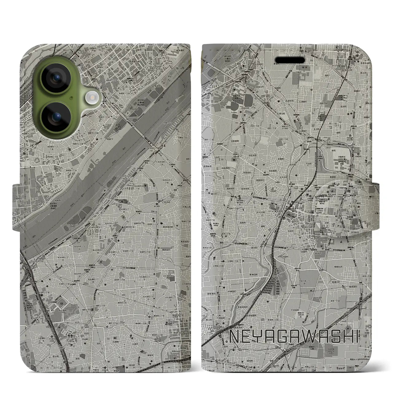 【寝屋川市(大阪府)】地図柄iPhoneケース(手帳タイプ)