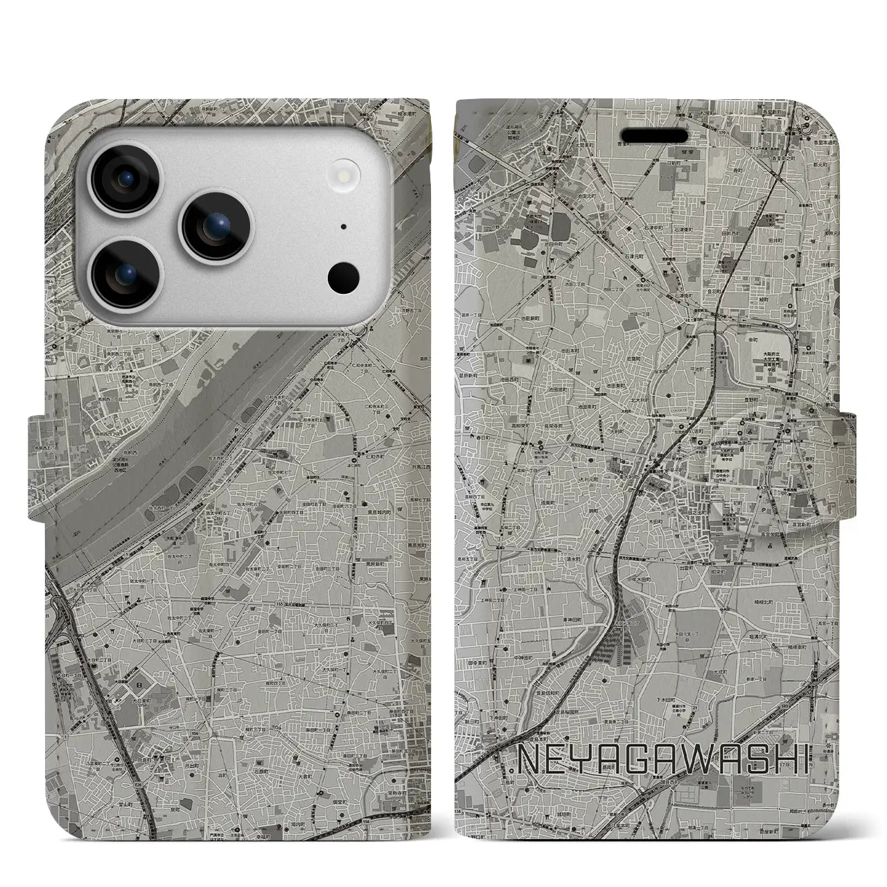 【寝屋川市(大阪府)】地図柄iPhoneケース(手帳タイプ)