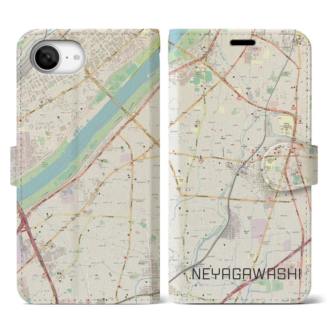 【寝屋川市(大阪府)】地図柄iPhoneケース(手帳タイプ)