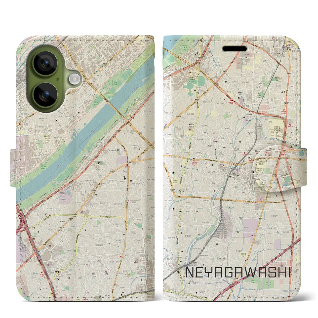 【寝屋川市(大阪府)】地図柄iPhoneケース(手帳タイプ)