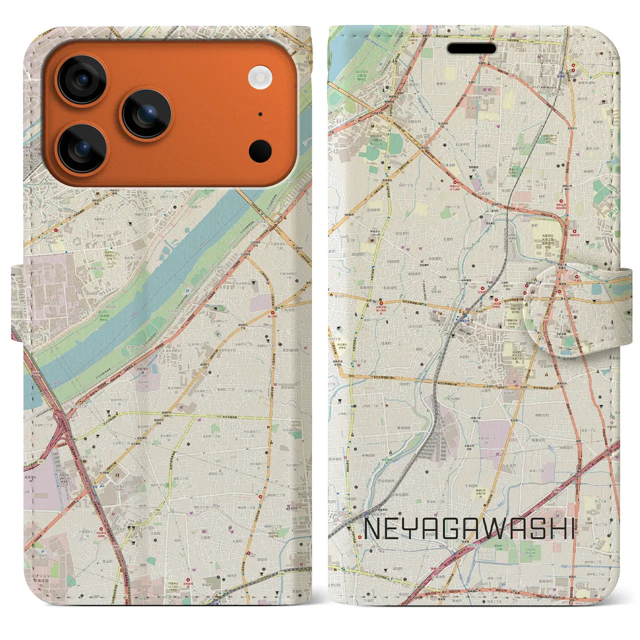 【寝屋川市(大阪府)】地図柄iPhoneケース(手帳タイプ)