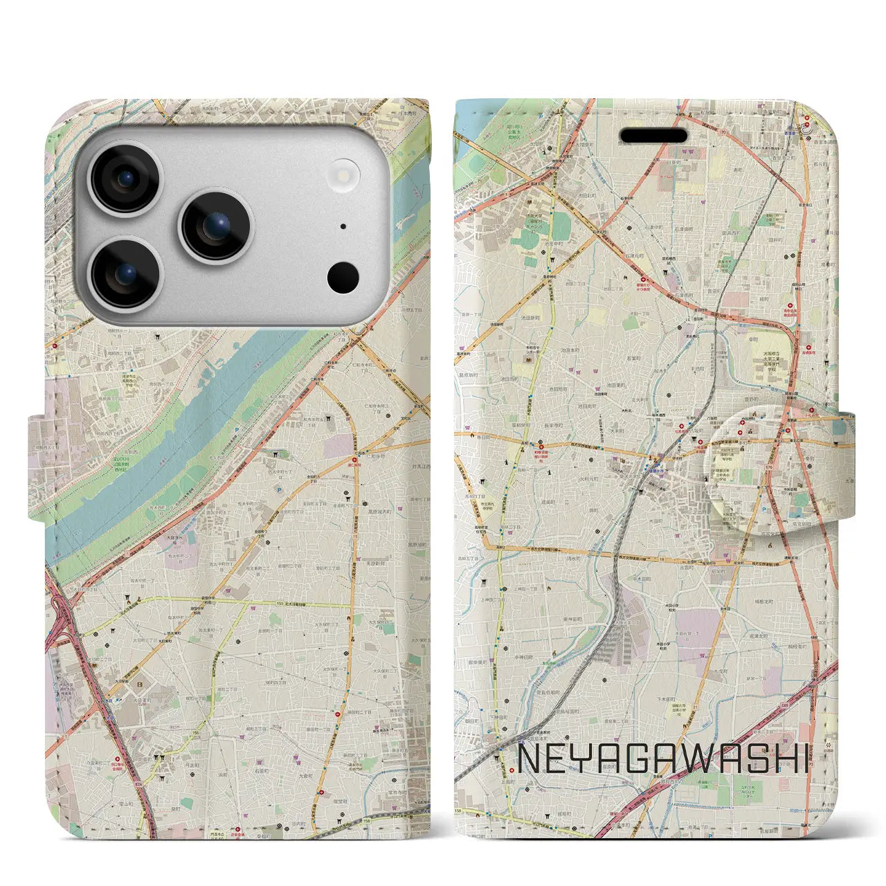 【寝屋川市(大阪府)】地図柄iPhoneケース(手帳タイプ)