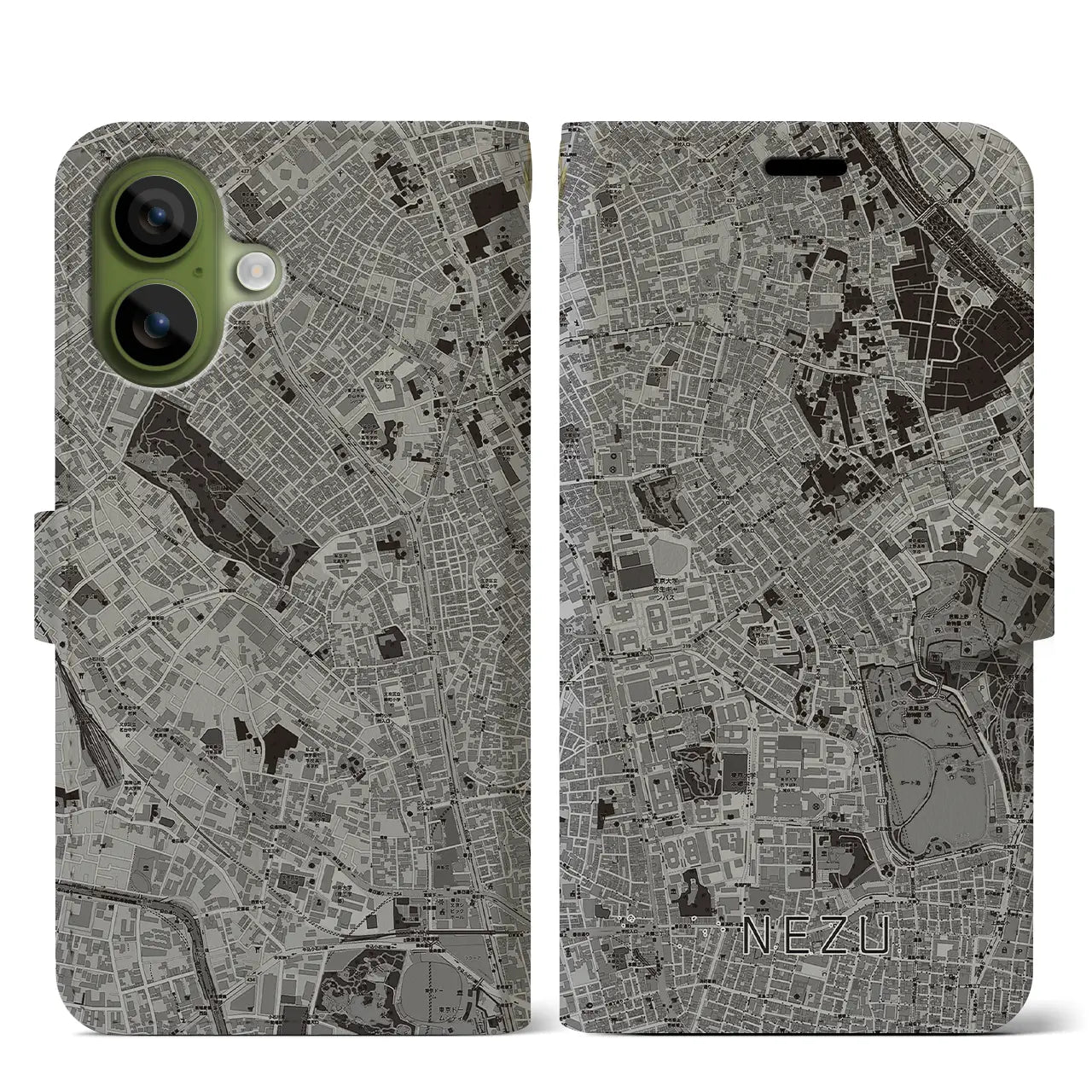 【根津(東京都)】地図柄iPhoneケース(手帳タイプ)