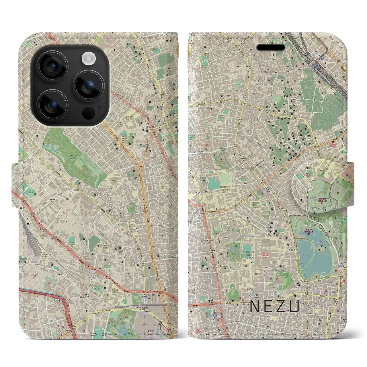 【根津(東京都)】地図柄iPhoneケース(手帳タイプ)ナチュラル・iPhone 16 用