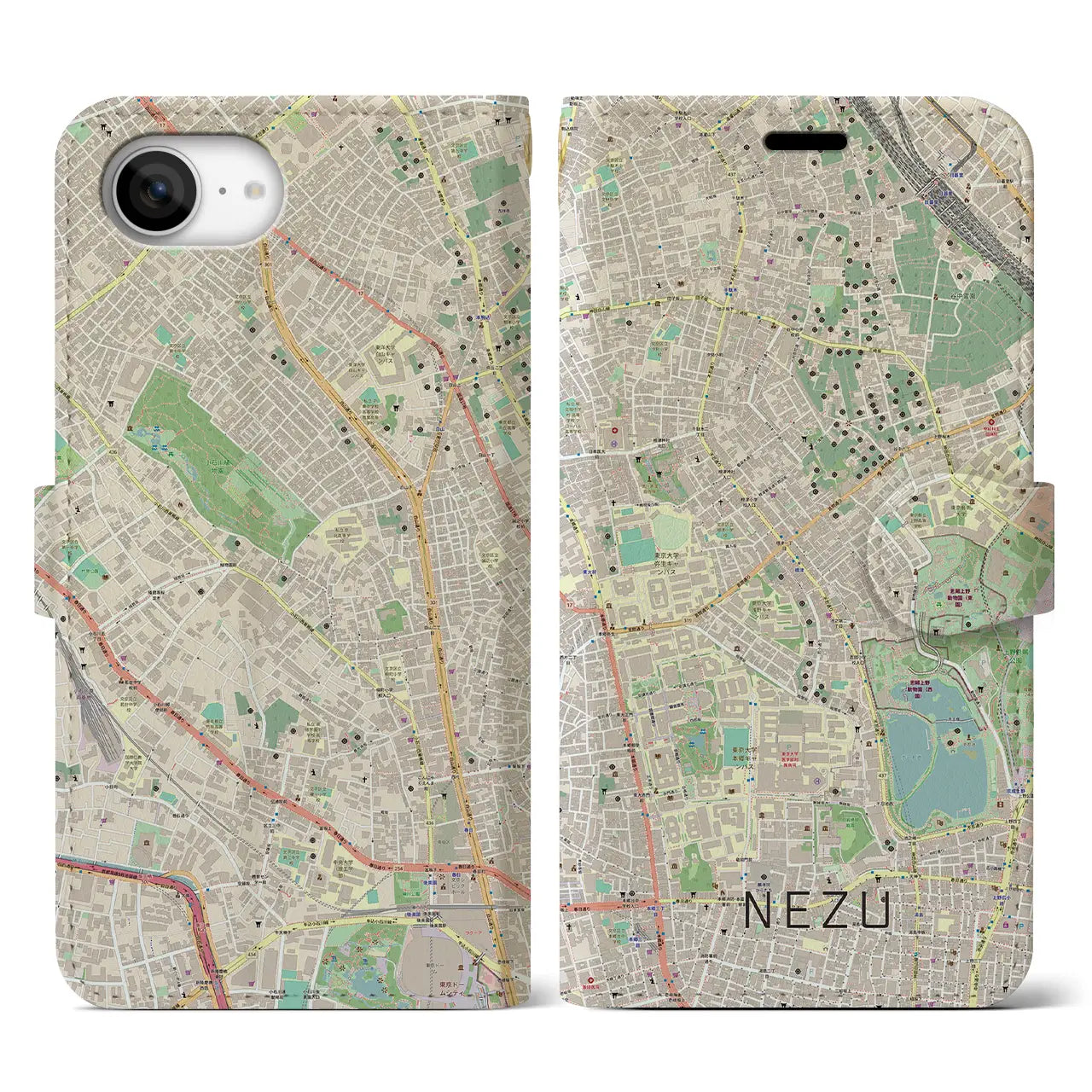 【根津(東京都)】地図柄iPhoneケース(手帳タイプ)